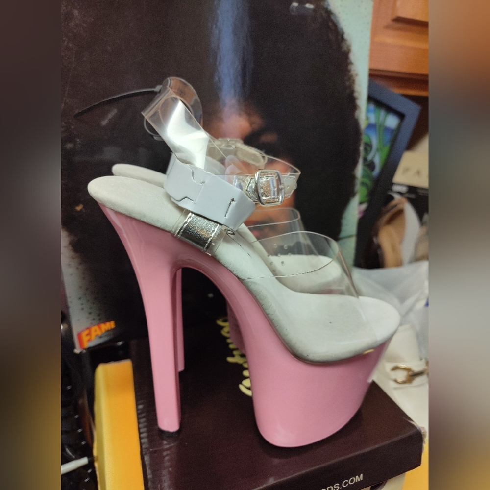 Pink Women's Heels by Elle with Clear Straps, Size 5